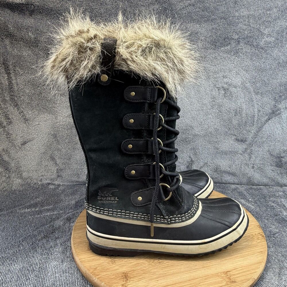 Sorel Boots Womens Size 7 Black Suede Faux Fur Knee High Waterproof NL2429-010